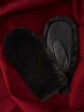 Faux Fur Leather Mitten | Black