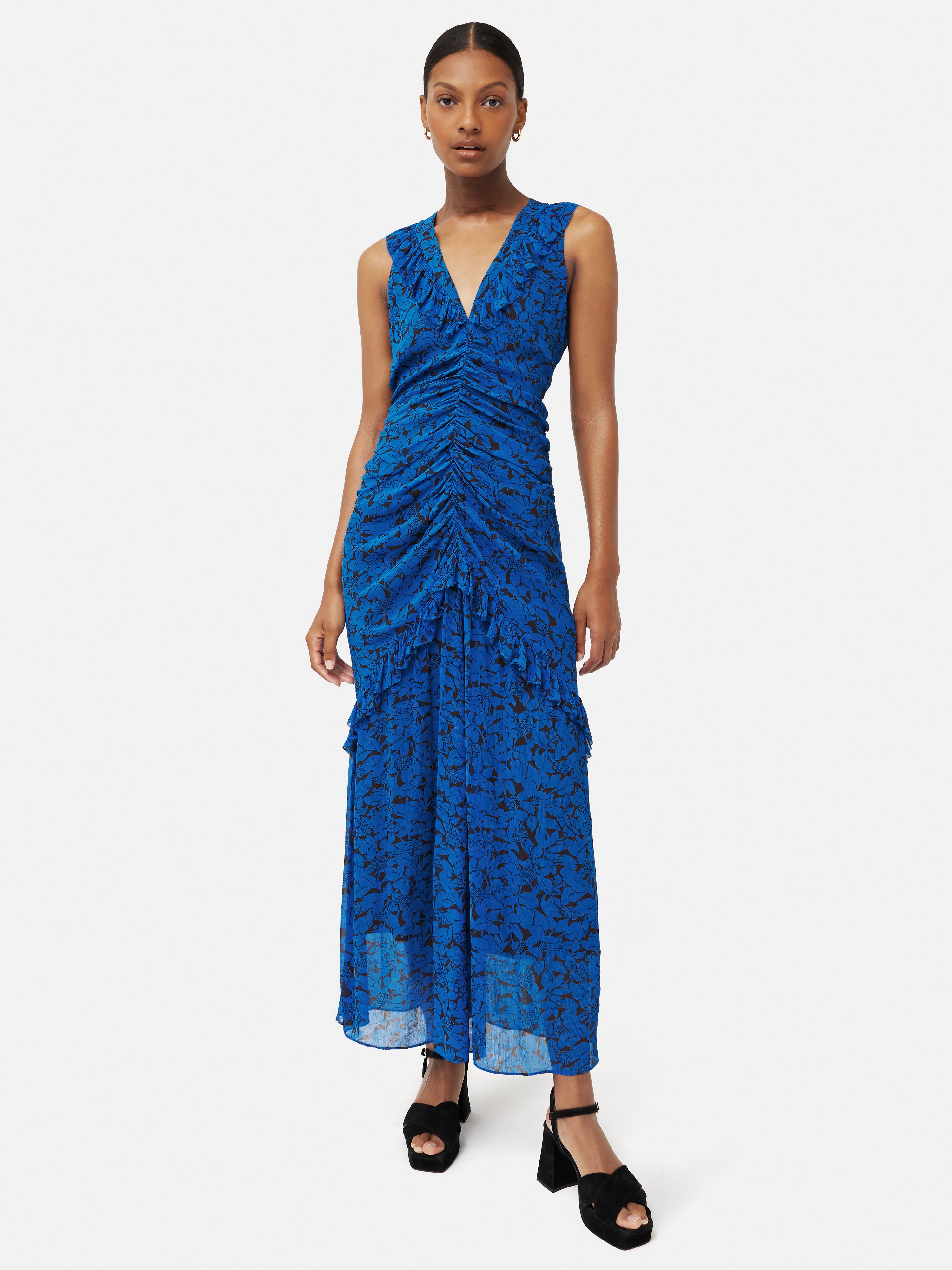 Shadow Leaf Crinkle Dress Blue Jigsaw