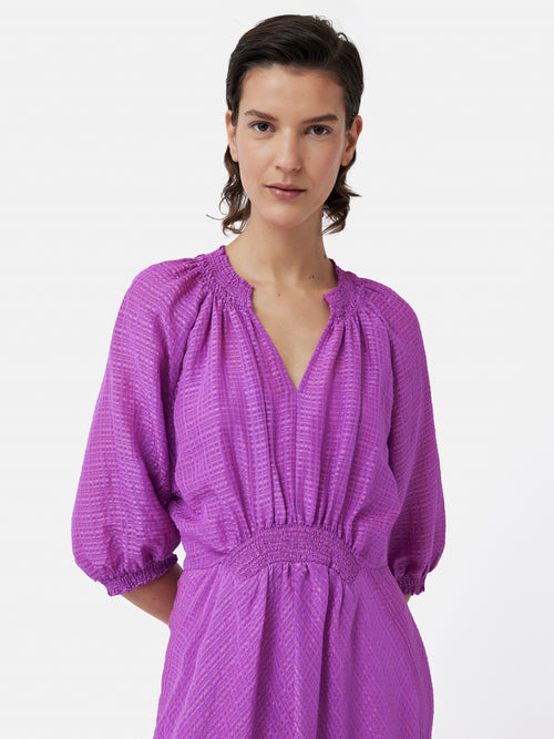 Silk Linen Gauze Midi Dress | Pink Orchid