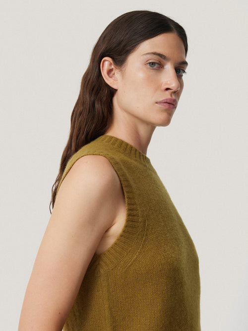 Cashmere Crew Neck Tank | Light Olive