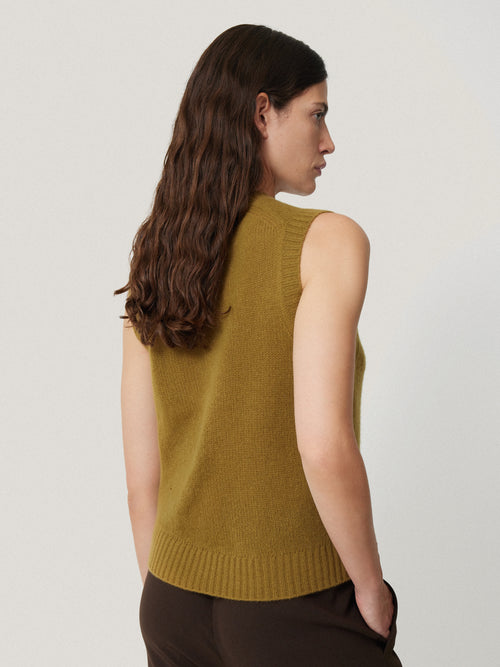 Cashmere Crew Neck Tank | Light Olive