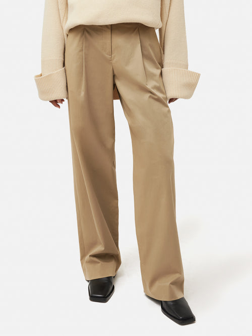 Cotton Pleat Front Trouser | Stone