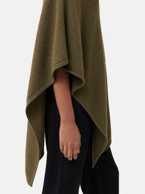 Wool Cashmere Blend Drape Poncho | Green