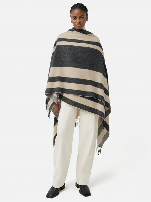 Striped Wool Blend Cape | Grey