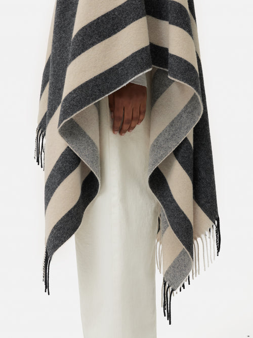 Striped Wool Blend Cape | Grey