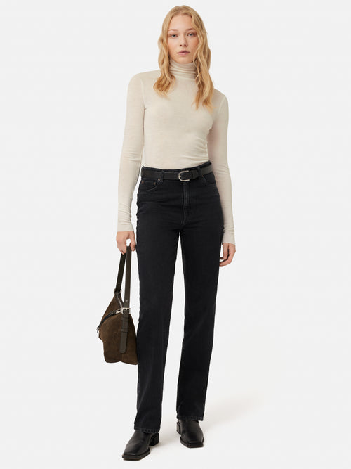 Wool Jersey Polo Neck Top | Ivory