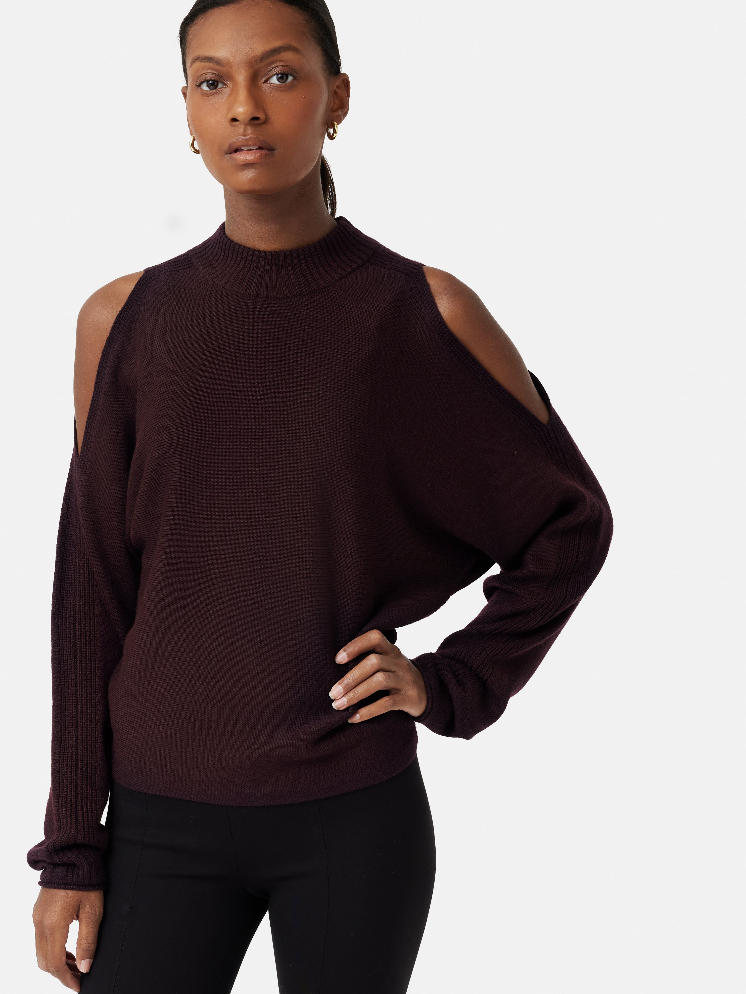 Merino Slit Shoulder Jumper Burgundy Jigsaw