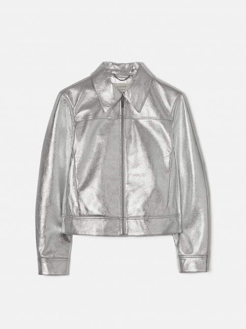 Zip Front Leather Biker Jacket | Silver