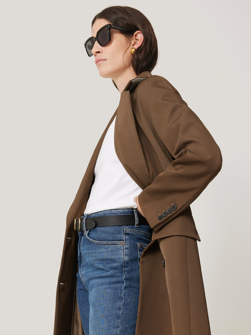 Italian Twill Oversized Coat | Brown