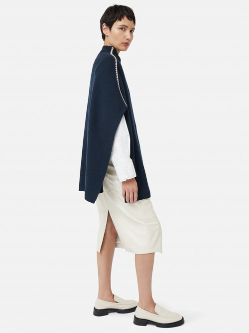 Blanket Stitch Poncho | Navy