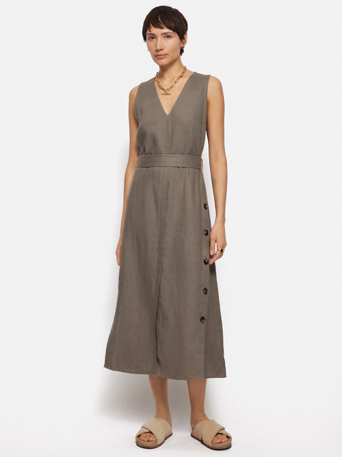 Linen Button Detail Dress | Taupe