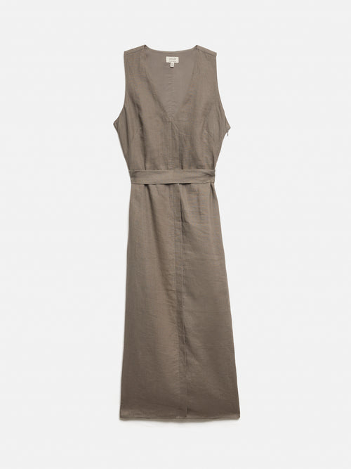 Linen Button Detail Dress | Taupe