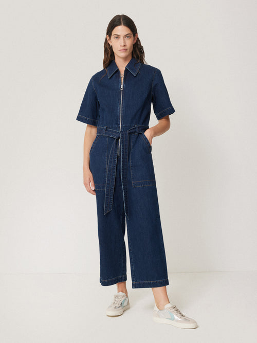 Denim Zip Front Jumpsuit | Indigo