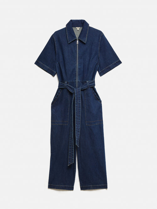 Denim Zip Front Jumpsuit | Indigo