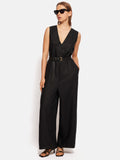 Linen Sleeveless Jumpsuit | Black