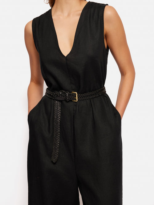 Linen Sleeveless Jumpsuit | Black