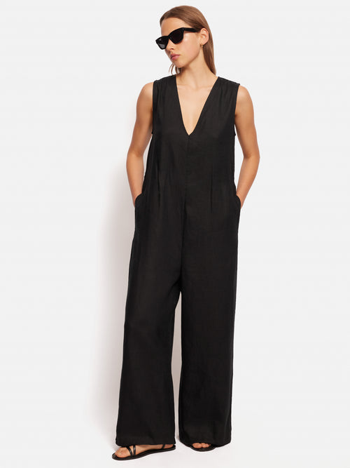 Linen Sleeveless Jumpsuit | Black