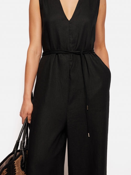 Linen Sleeveless Jumpsuit | Black