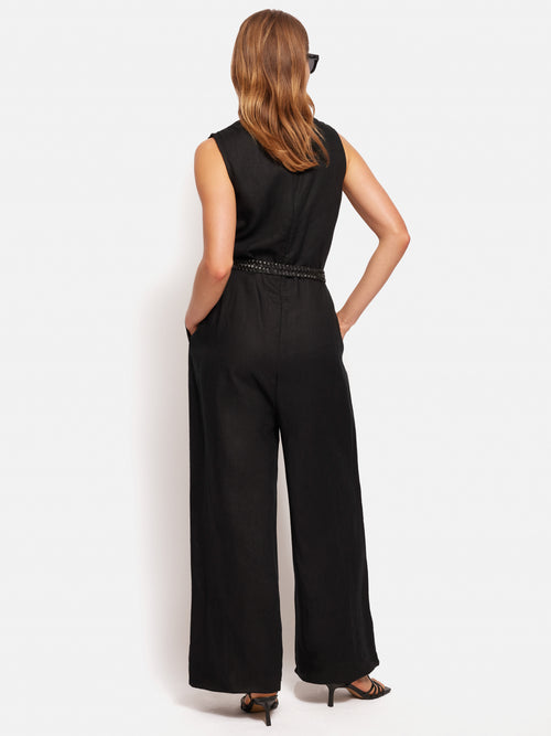 Linen Sleeveless Jumpsuit | Black