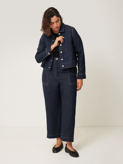 French Linen Cropped Jacket | Navy