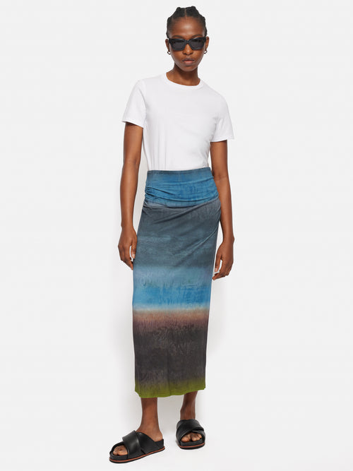 Glazed Abstract Jersey Skirt | Brown