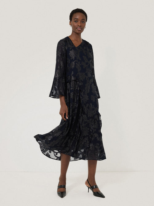 Metallic Jacquard Midi Dress | Navy