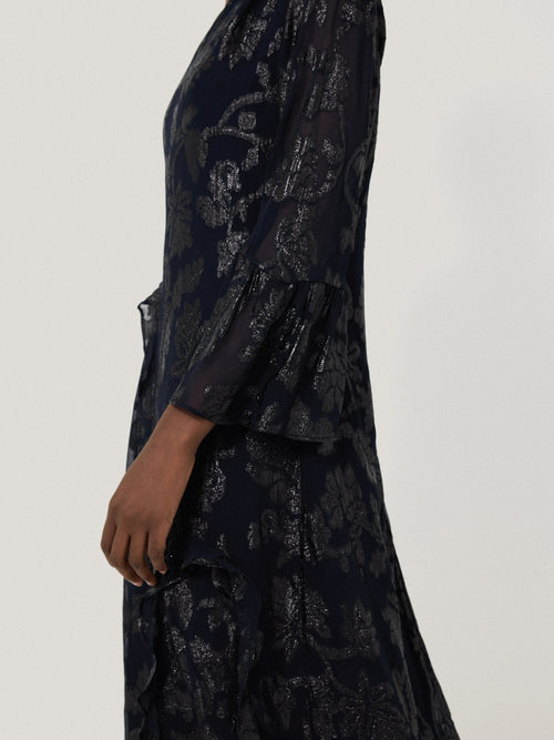 Metallic Jacquard Midi Dress | Navy