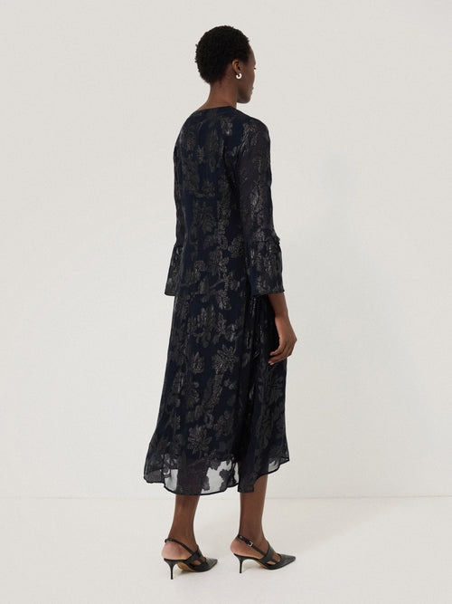 Metallic Jacquard Midi Dress | Navy