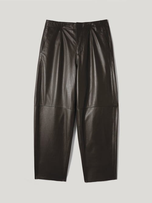 Leather Flat Front Trouser | Dark Olive