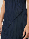 Satin Drape Plisse Slip Dress | Navy