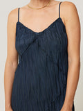 Satin Drape Plisse Slip Dress | Navy