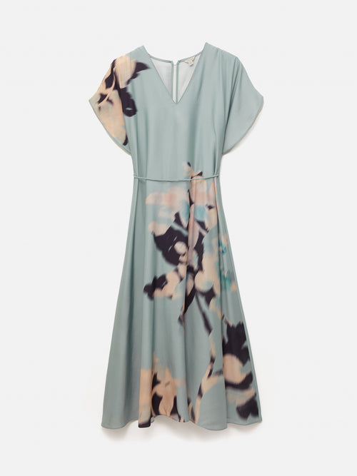 Floral Drift Silk Blend Dress | Blue