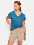 Linen V Neck Tee | Blue