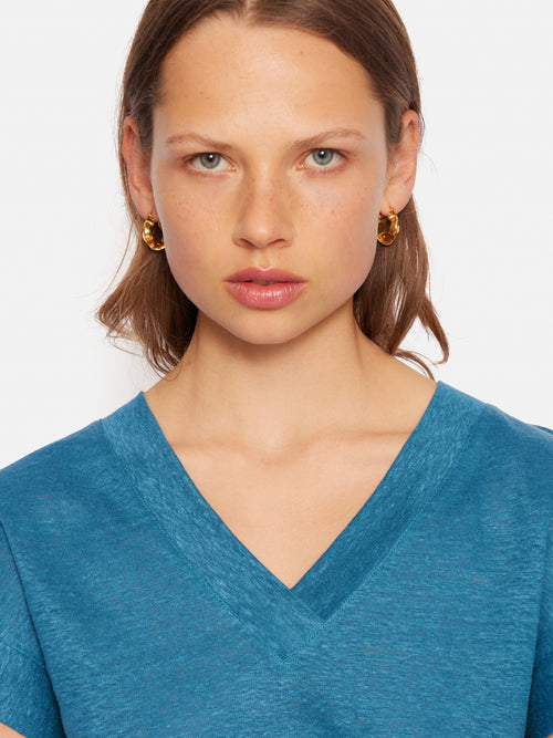 Linen V Neck Tee | Blue