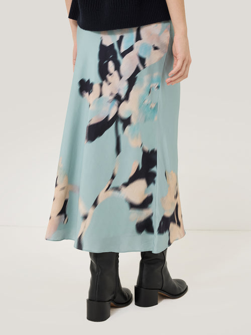 Floral Drift Silk Blend Skirt | Blue