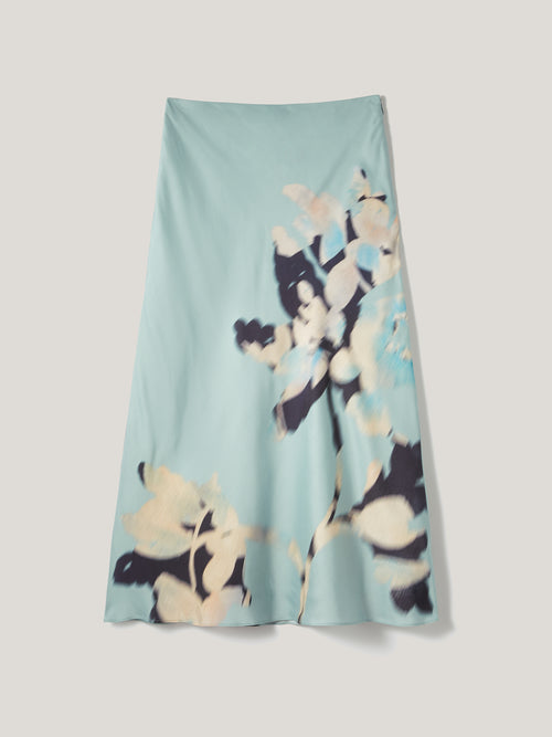 Floral Drift Silk Blend Skirt | Blue