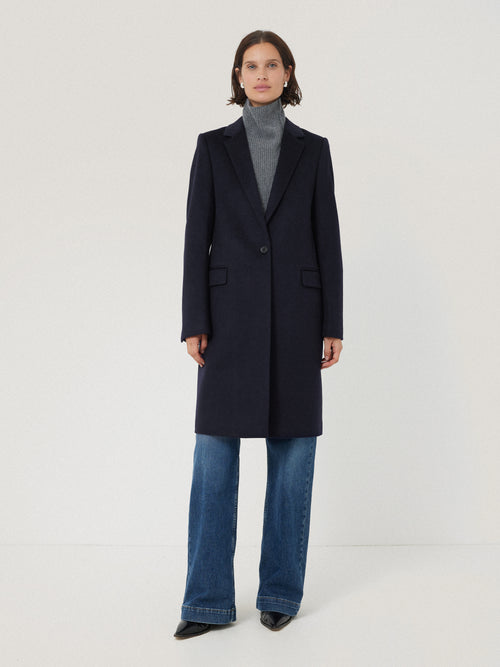 Wool Relaxed City Coat | Navy