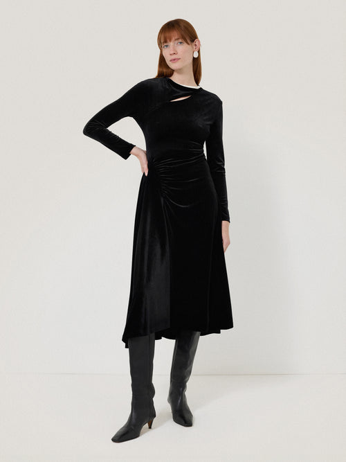 Velvet Ruched Dress | Black