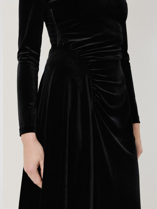 Velvet Ruched Dress | Black