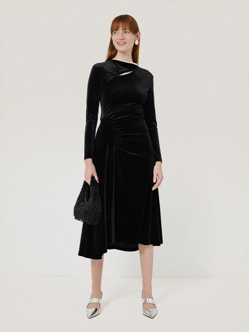 Velvet Ruched Dress | Black