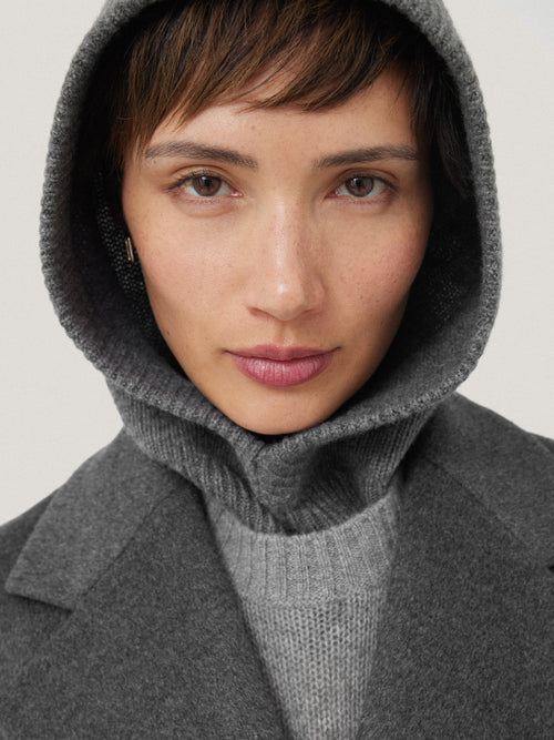 Wool Cashmere Blend Hooded Snood | Grey