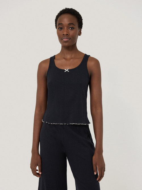 Pointelle Pyjama Vest Top | Navy