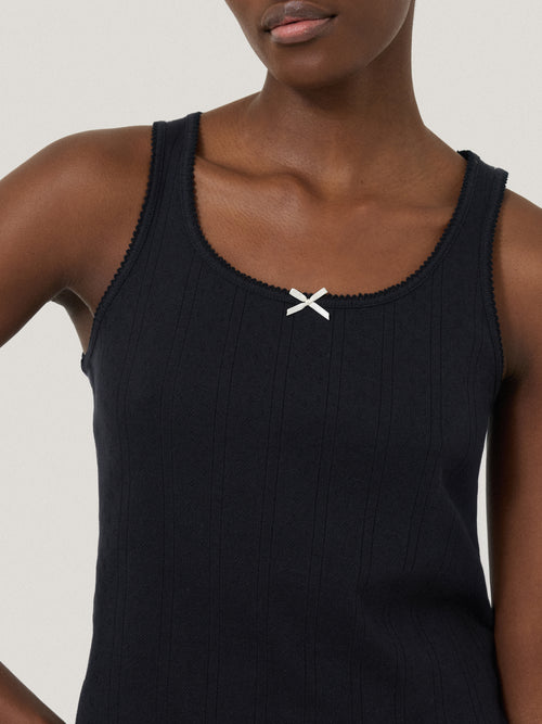 Pointelle Pyjama Vest Top | Navy