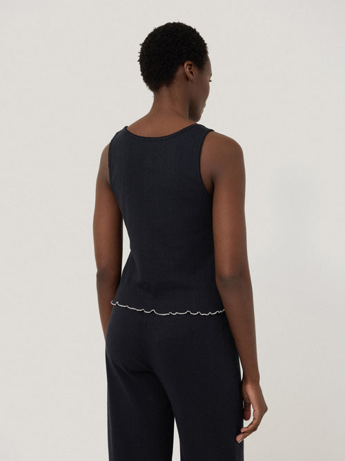 Pointelle Pyjama Vest Top | Navy