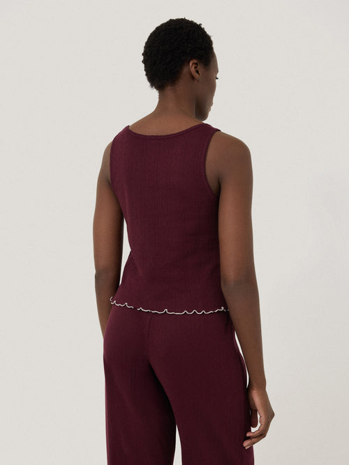 Pointelle Pyjama Vest Top | Burgundy