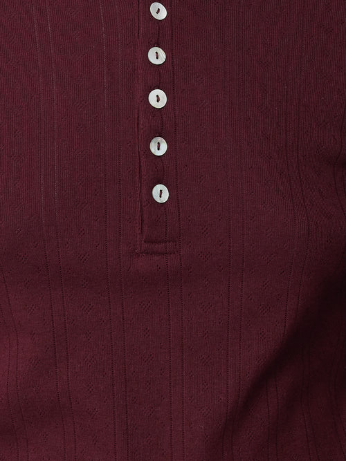 Pointelle Pyjama Henley Top | Burgundy