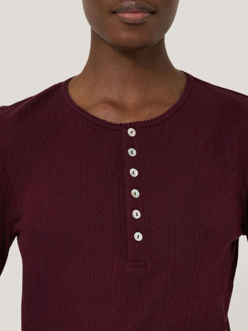 Pointelle Pyjama Henley Top | Burgundy