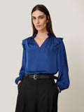 Recycled Satin Ruffle Top | Blue