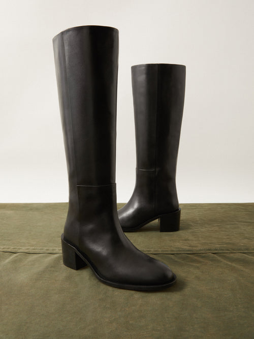 Leather Heeled Riding Boot | Black