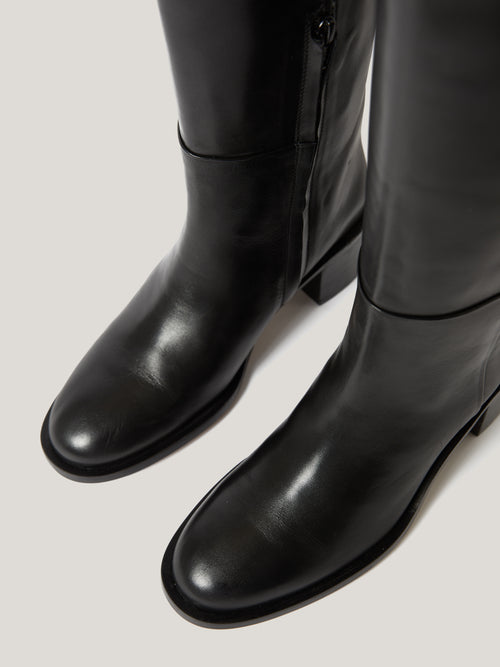 Leather Heeled Riding Boot | Black